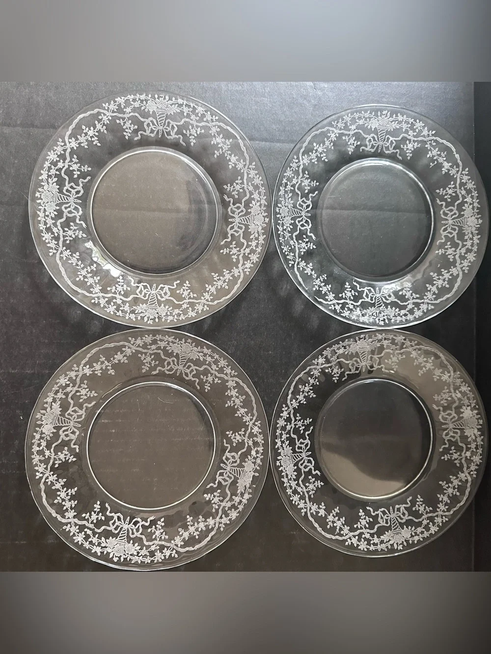Fostoria CORSAGE Set of 4 Clear Etch #325 Salad Plates 7 5/8